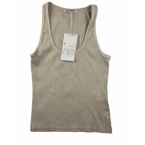 Zara Womens Ribbed Beige Tank Top Sz M Womens Sleeveless Casual Boho Wear